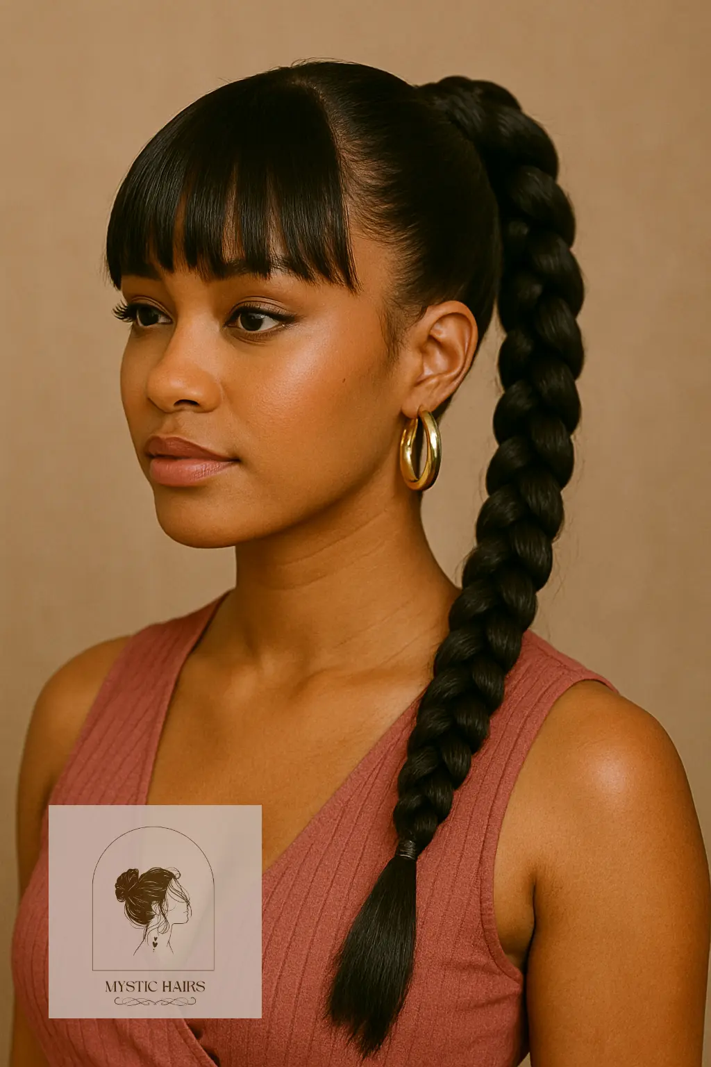 Braided Base Ponytail with Bangs