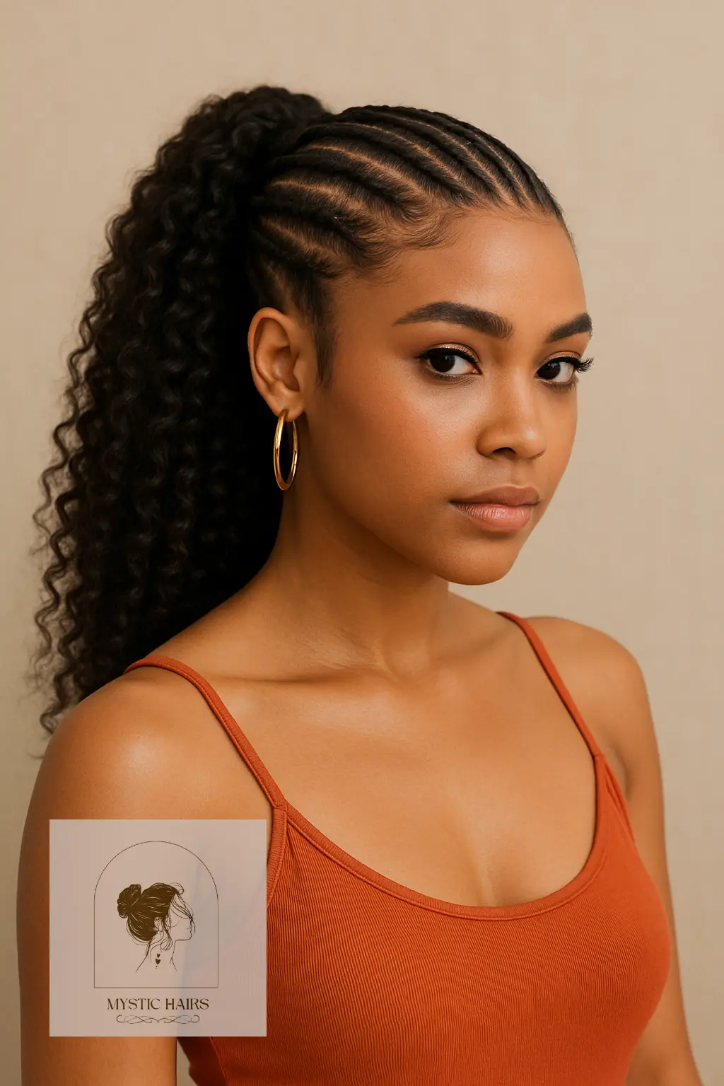 Cornrowed Ponytail with Curly Ends