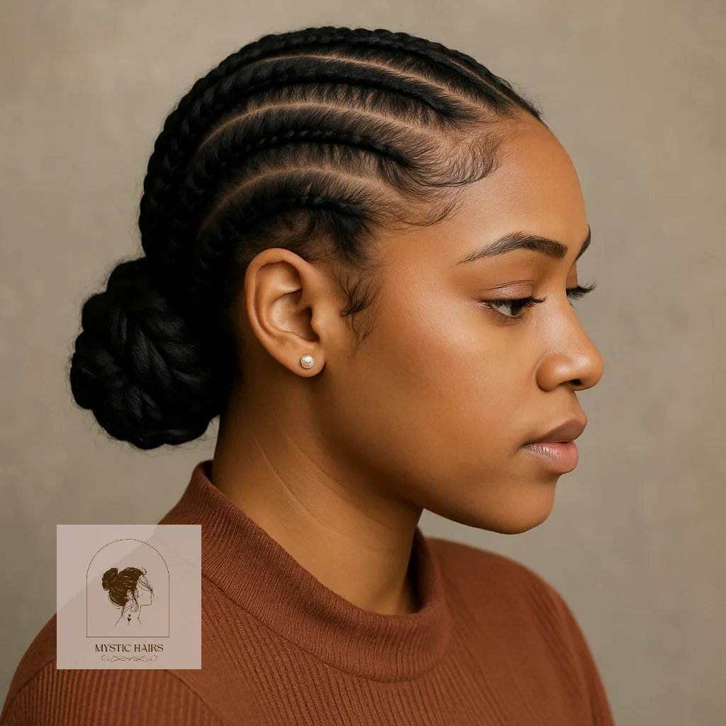 Cornrows into Low Twisted Bun
