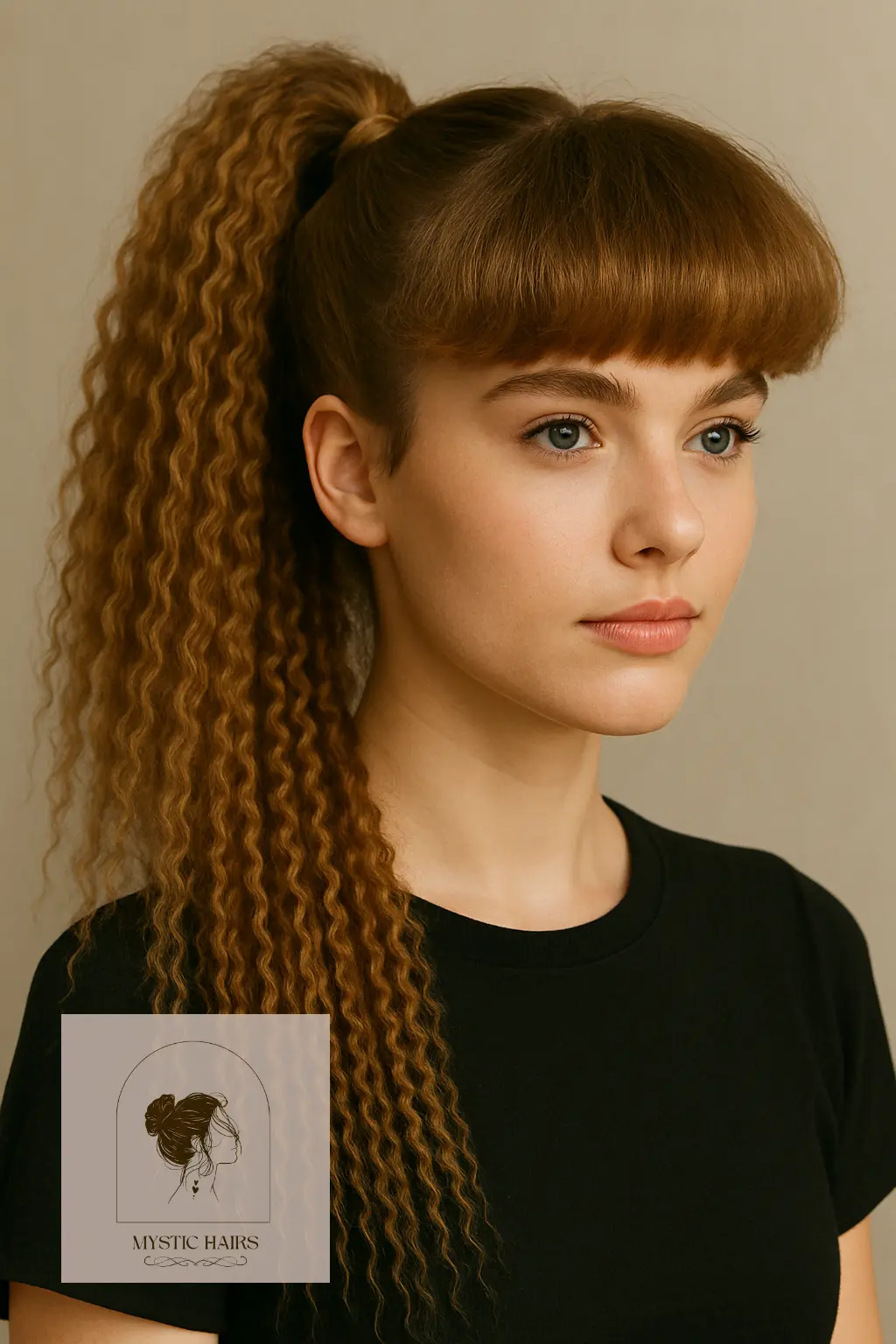 Crimped Ponytail with Fluffy Bangs