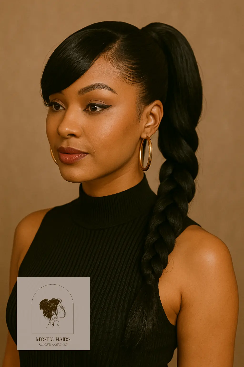 Jumbo Ponytail with Side Part Bangs