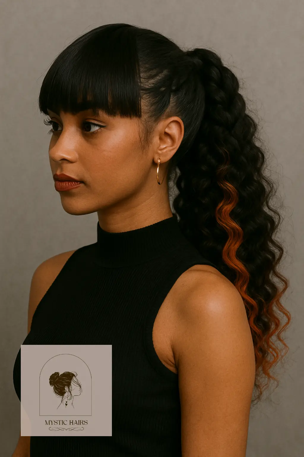 Side Braided Ponytail with Deep Bang