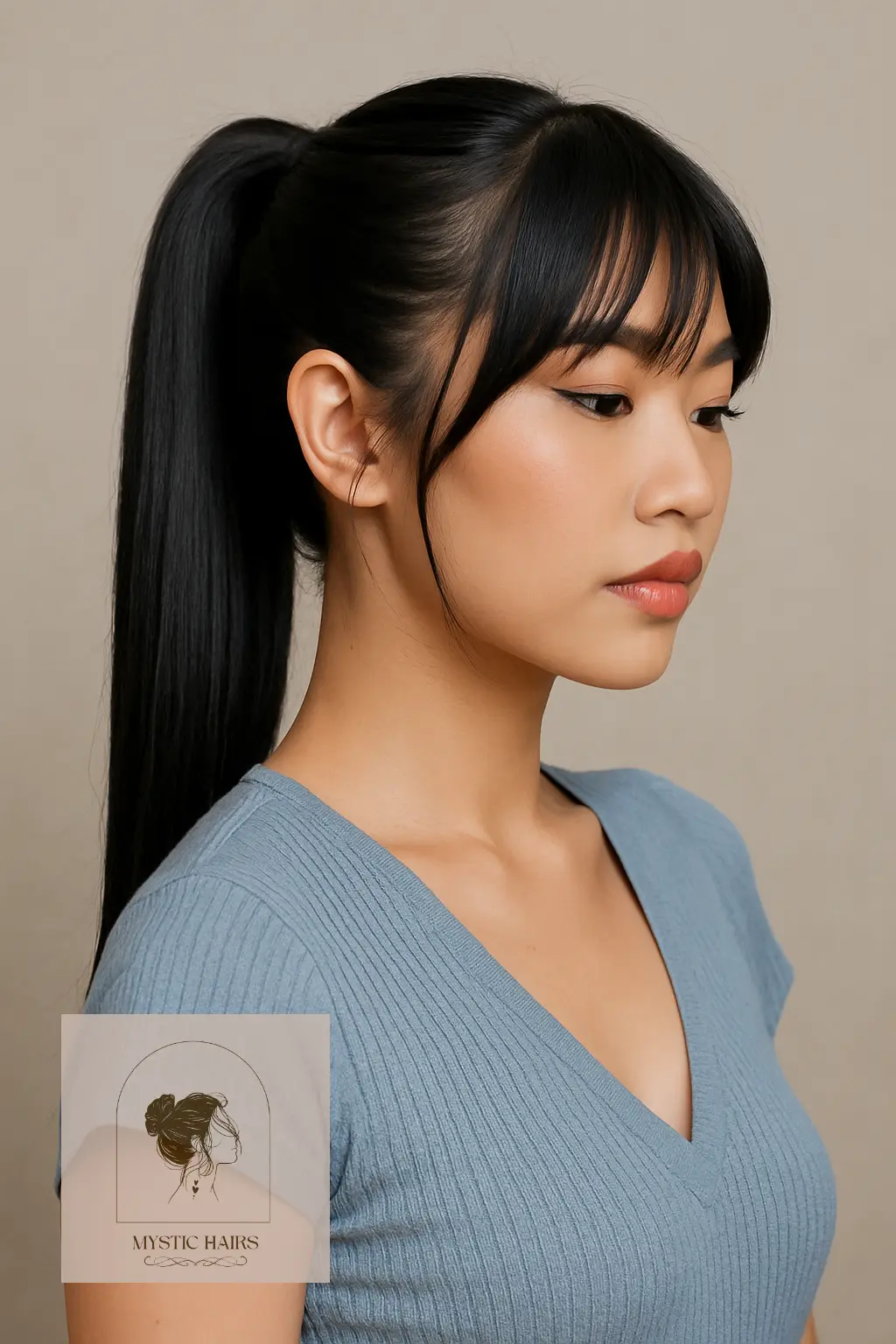 Sleek Ponytail with Layered Bangs