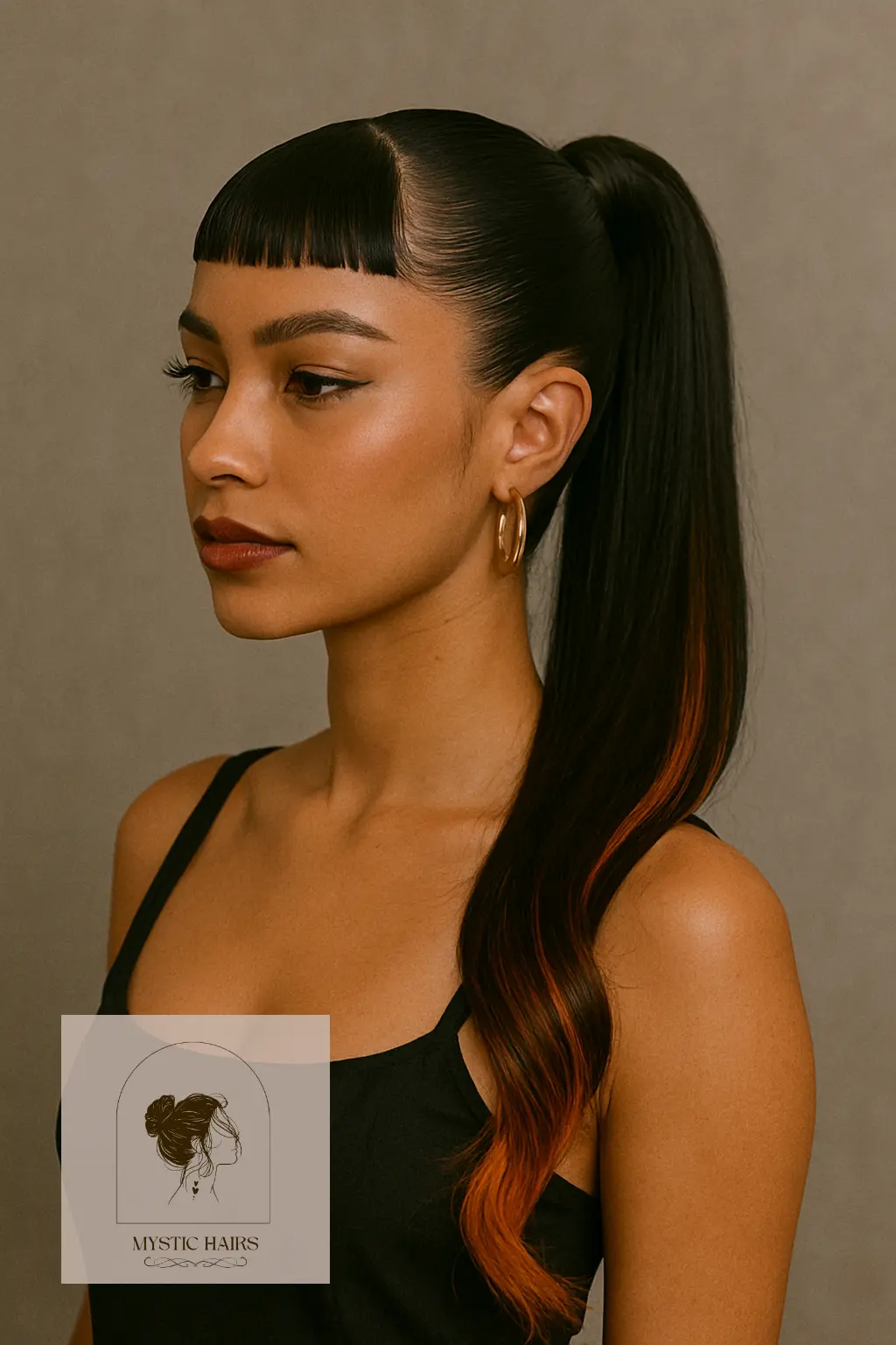 Slicked-Back Ponytail with Micro Bangs