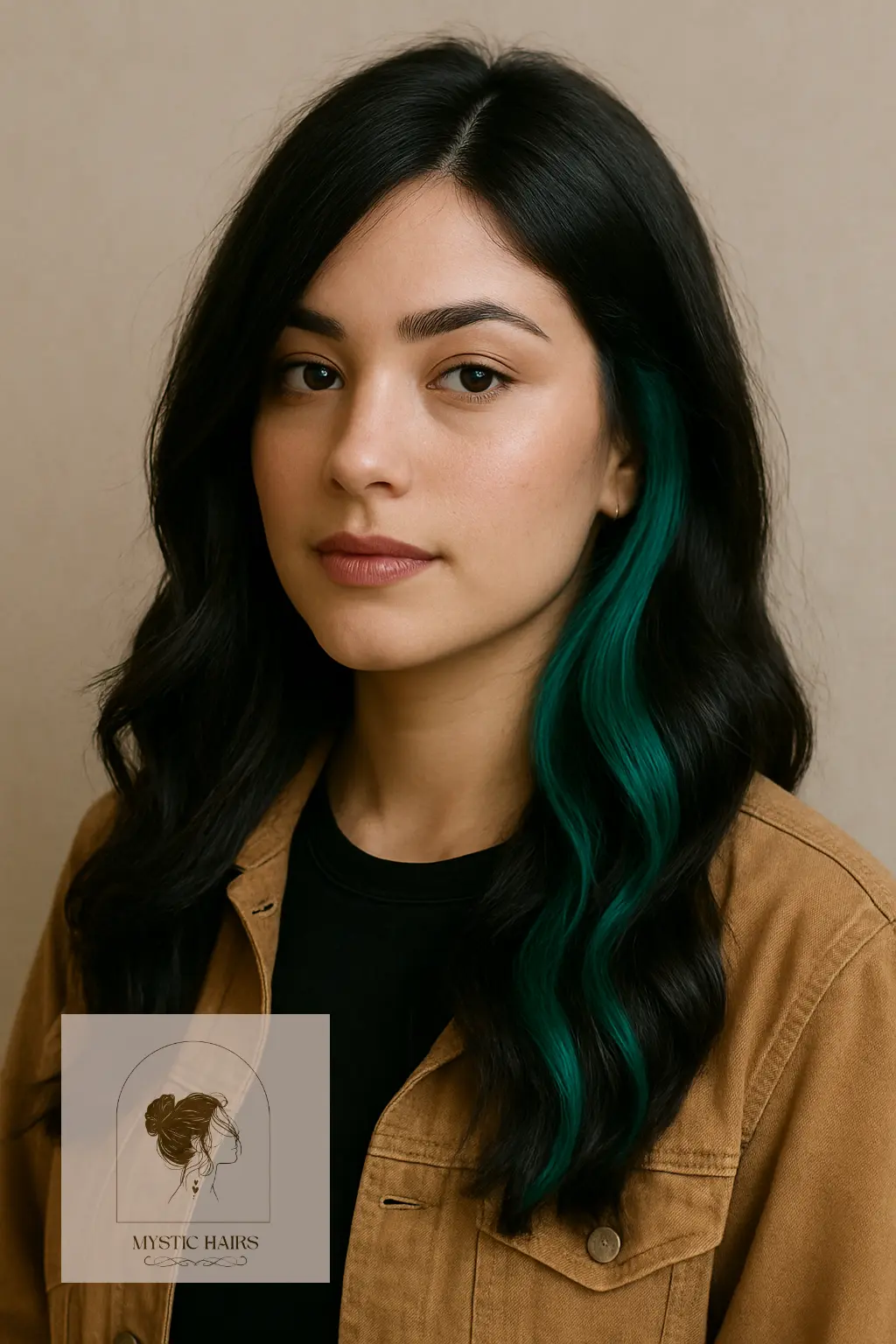 Teal Pop Under Dark Strands