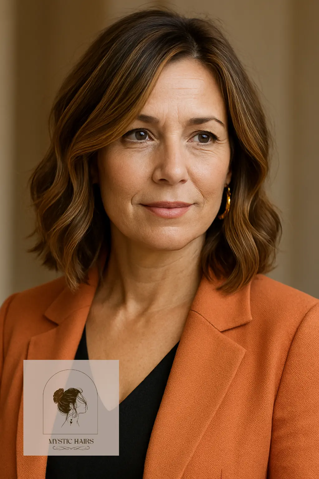 Wavy Lob with Caramel Highlights