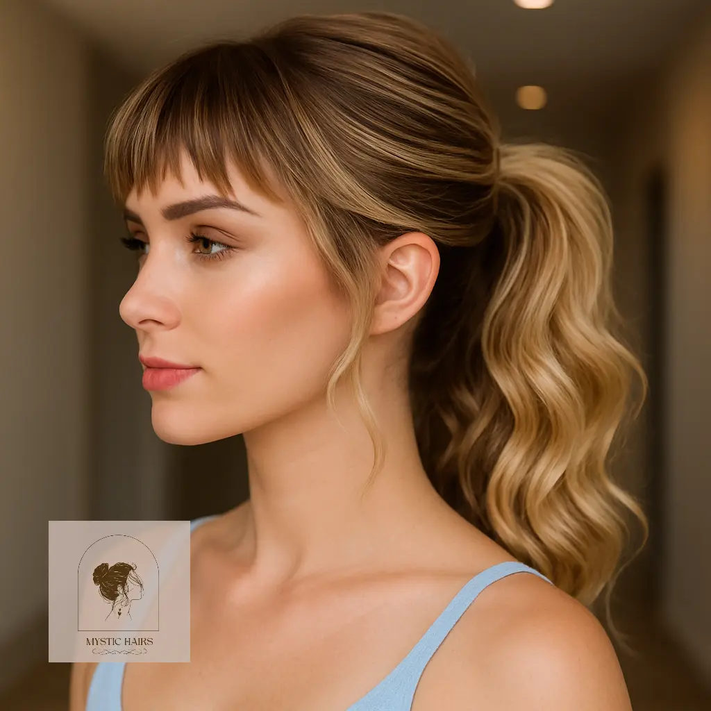 Wavy Ponytail with Jagged Bangs