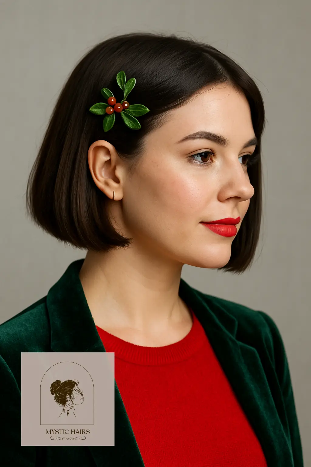 Blunt Bob with Mistletoe Clip