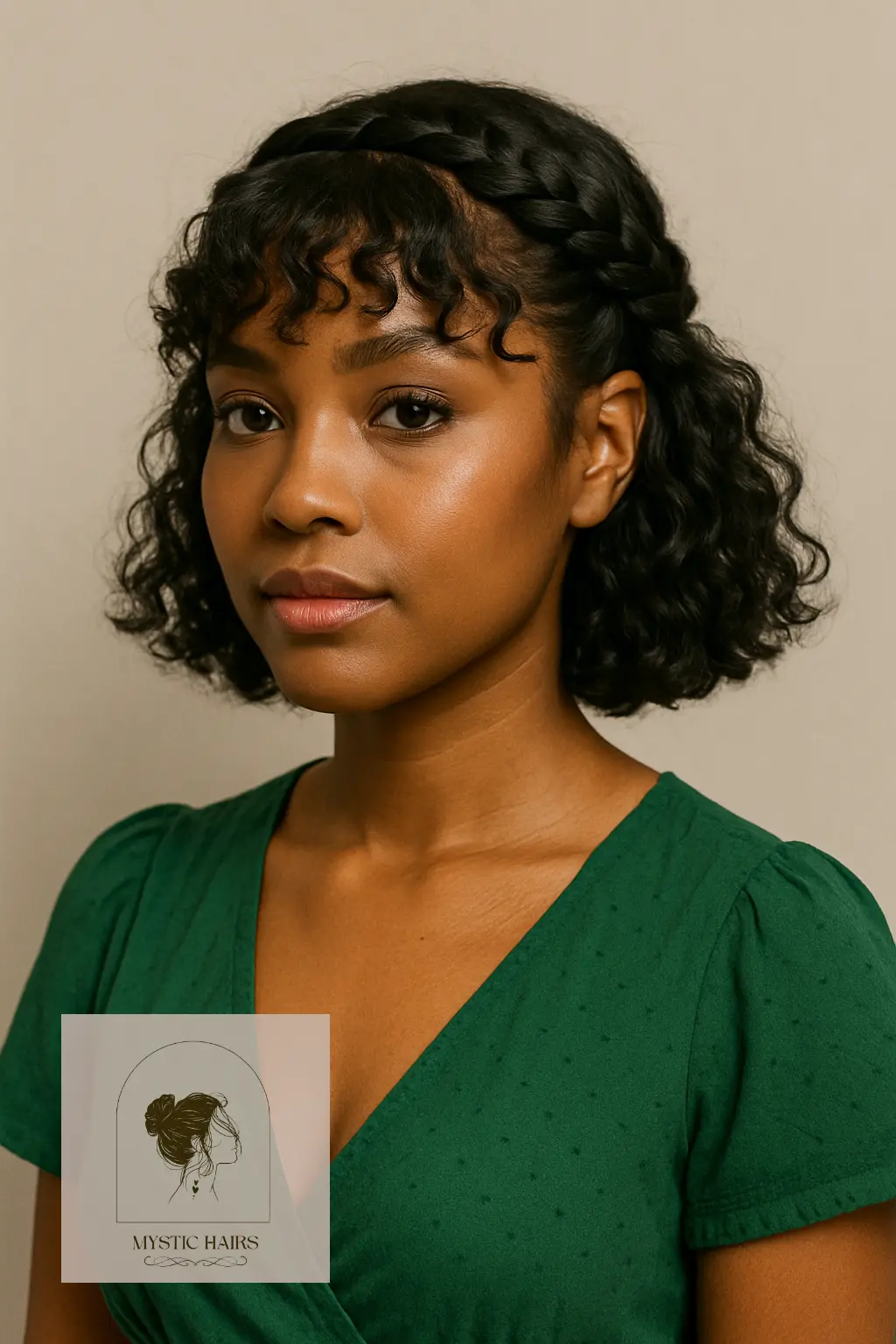 Bob with Braided Crown and Curly Bangs