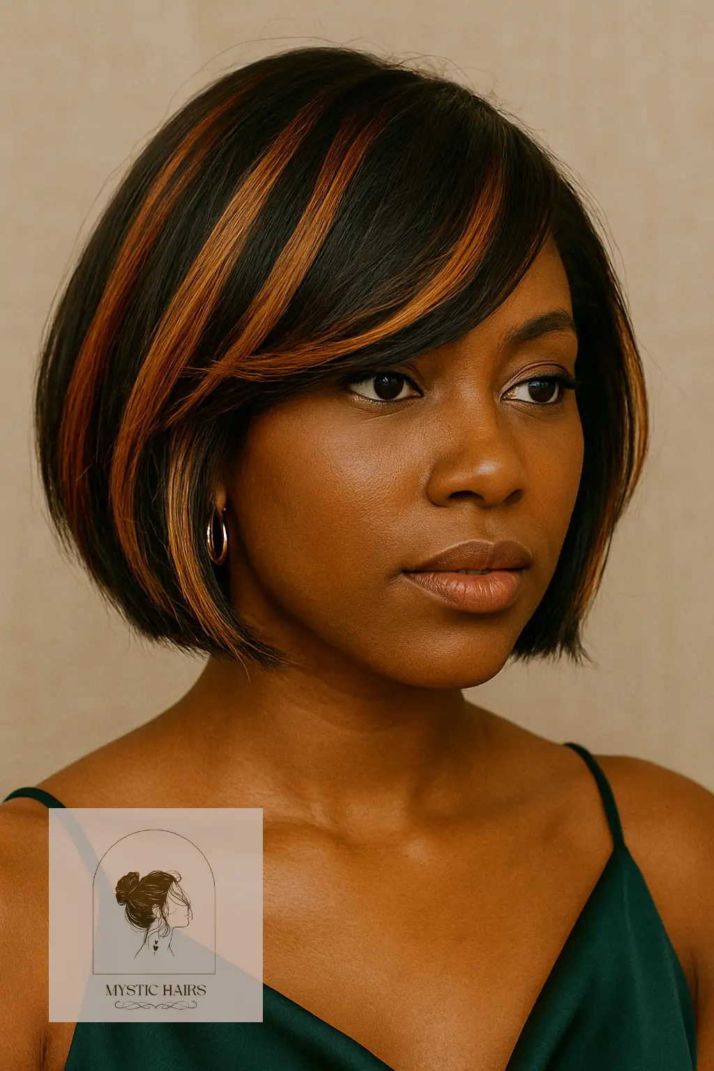 Bob with Colored Highlights and Side Bangs
