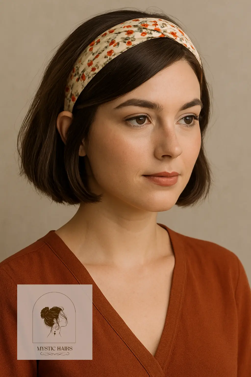 Bob with Floral Cloth Headband