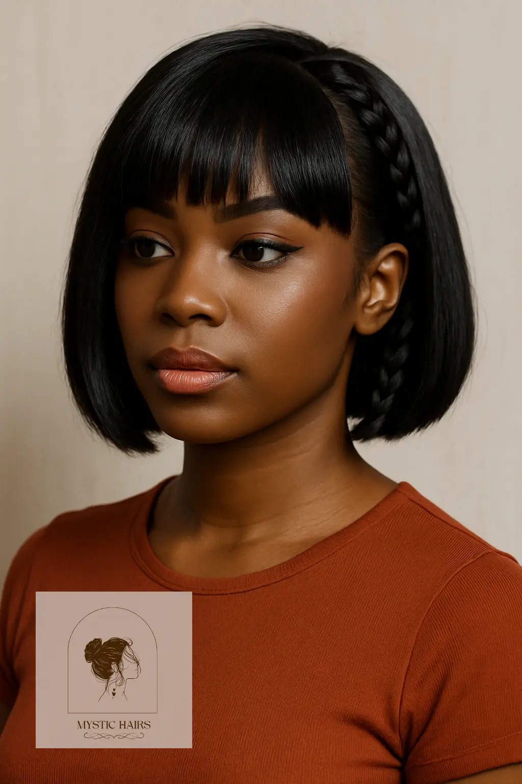 Bob with Side Braid Detail and Fringe