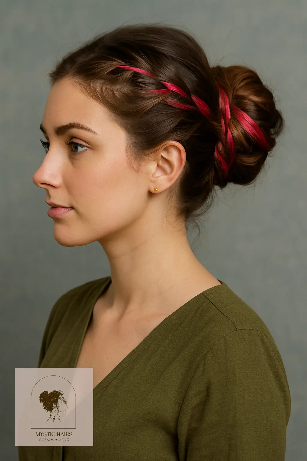 Braided Bun with Neon Pink Threads