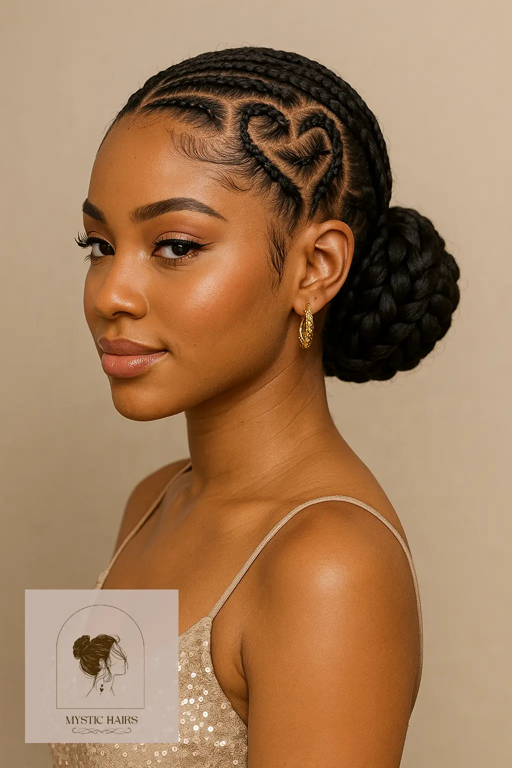 Braided Heart Cornrows into Low Bun