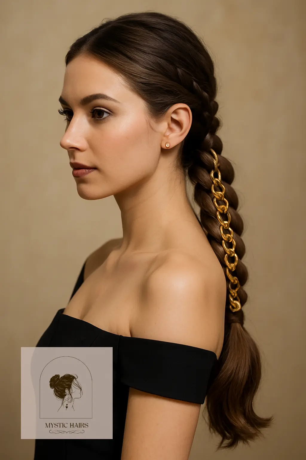 Braided Low Pony with Chain Accessory