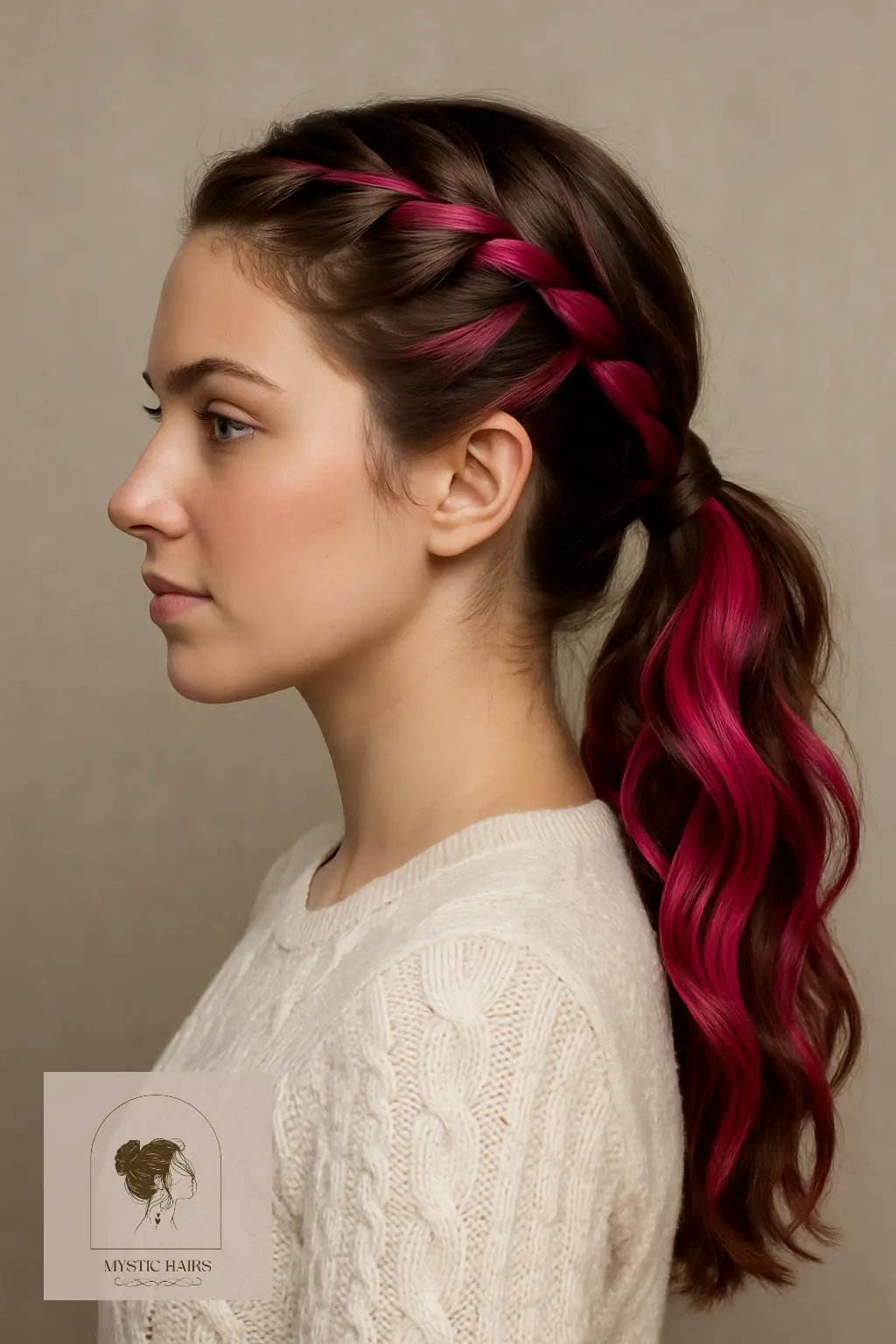 Braided Ponytail with Magenta Panels