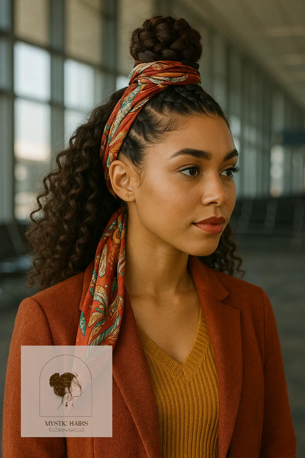 Braided Top Knot With Scarf Wrap