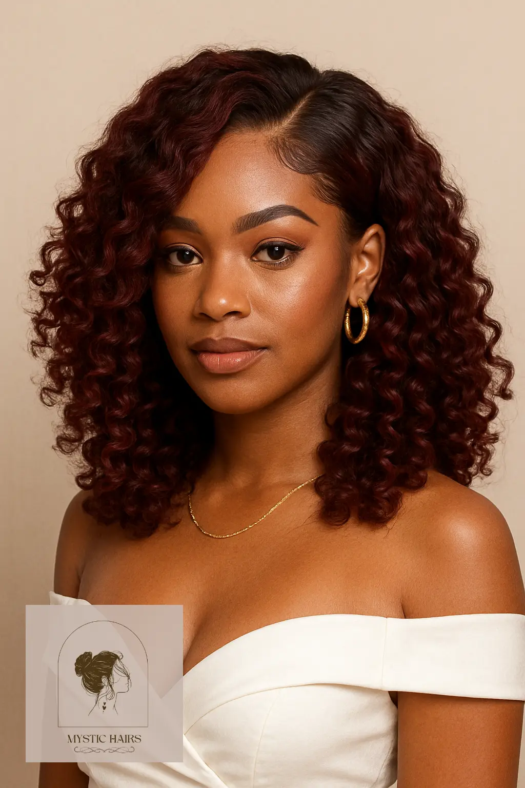 Burgundy Curly Sew-In with Side Part