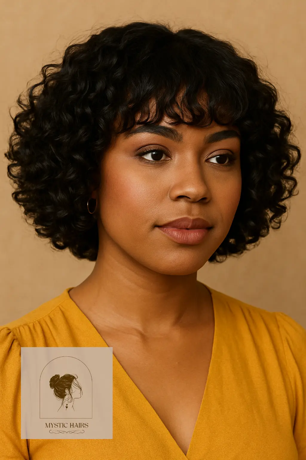 Chin-Length Curly Bob with Fringe