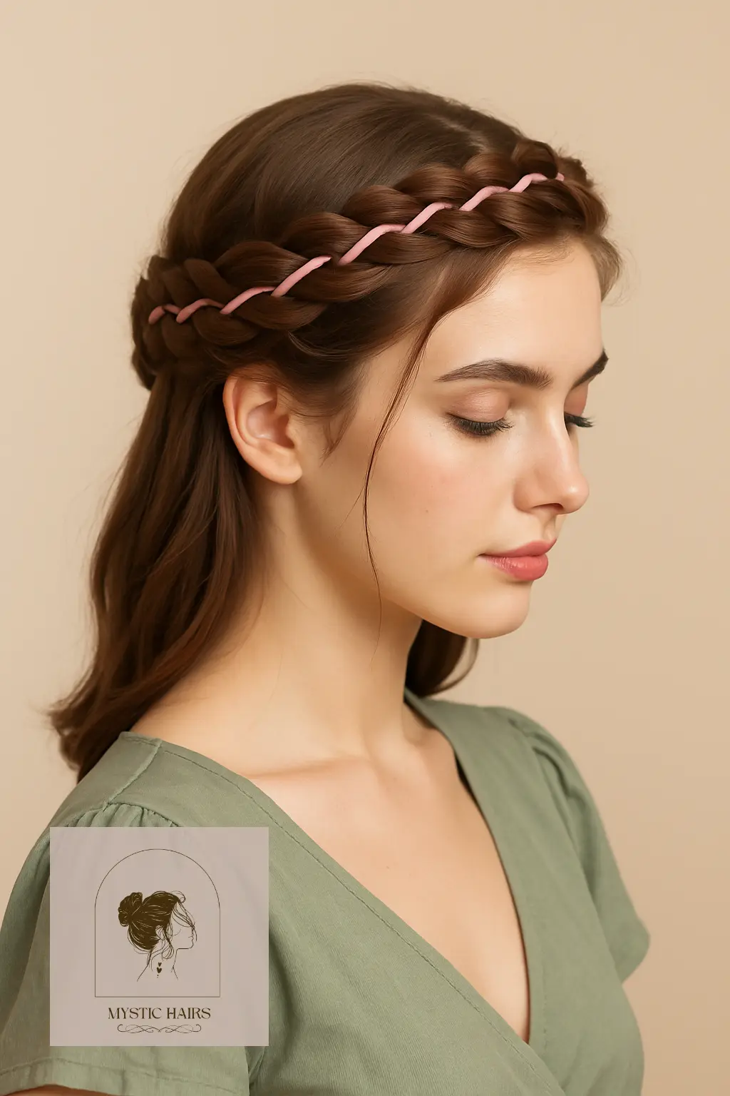 Crown Braid with Thin Ribbon Interwoven