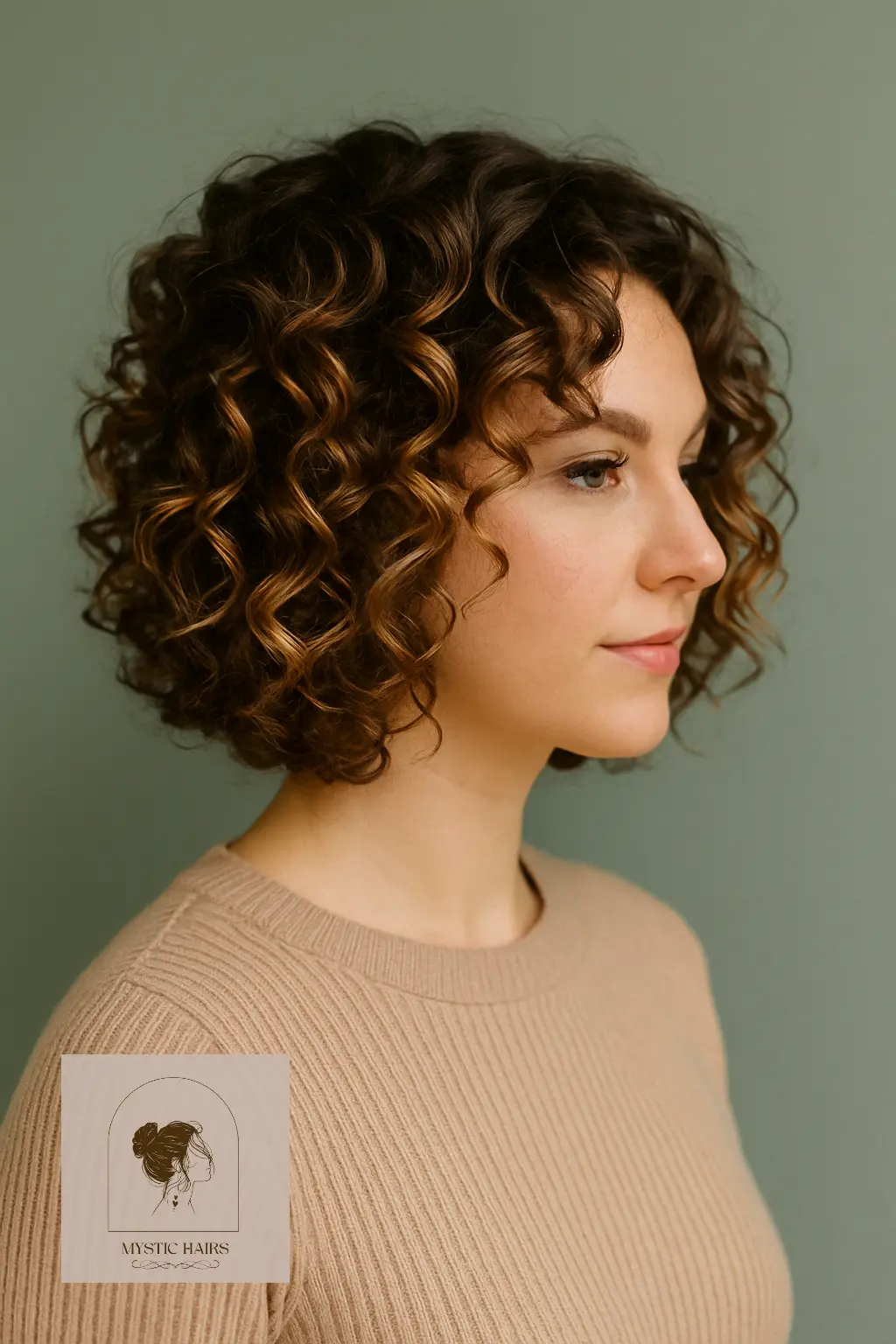 Curly Bob with Caramel Swirls