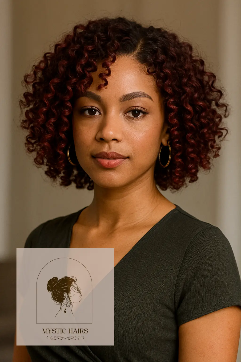 Curly Burgundy Bob with Defined Ringlets