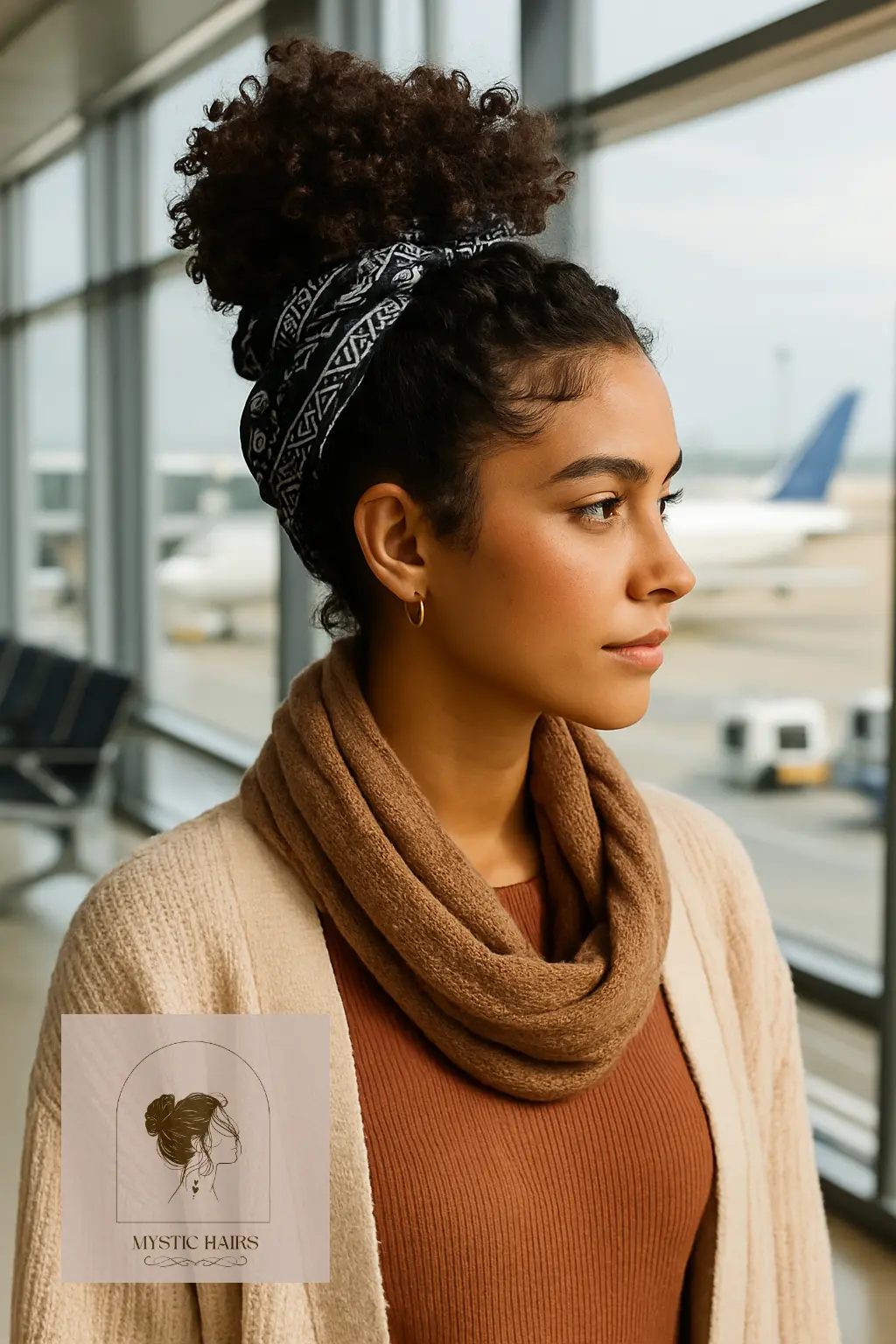 Curly High Bun With Scarf