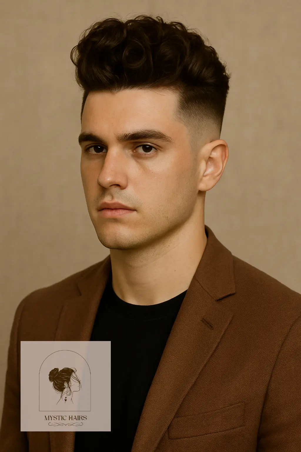 Curly Pompadour with Mid Fade