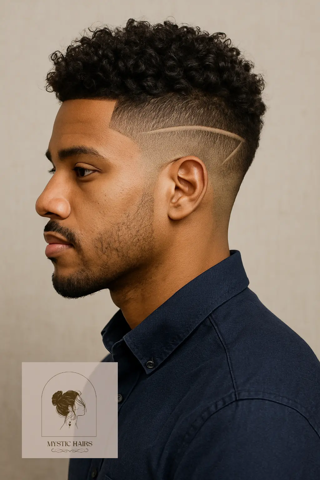 Curly Undercut Fade with Line Design