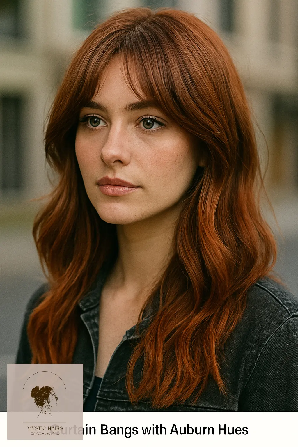 Curtain Bangs with Auburn Hues