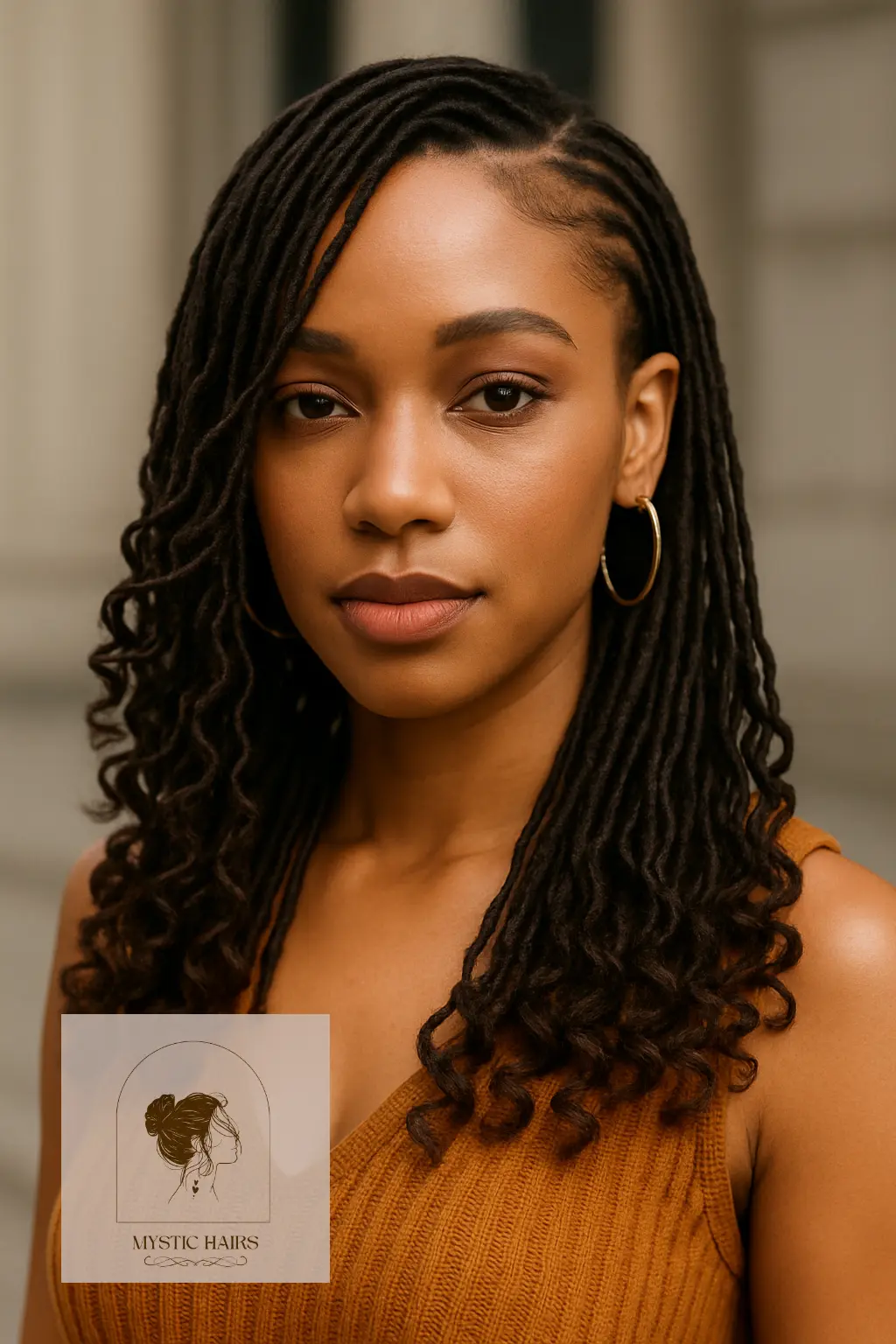 Curved Side Part With Loc Curls