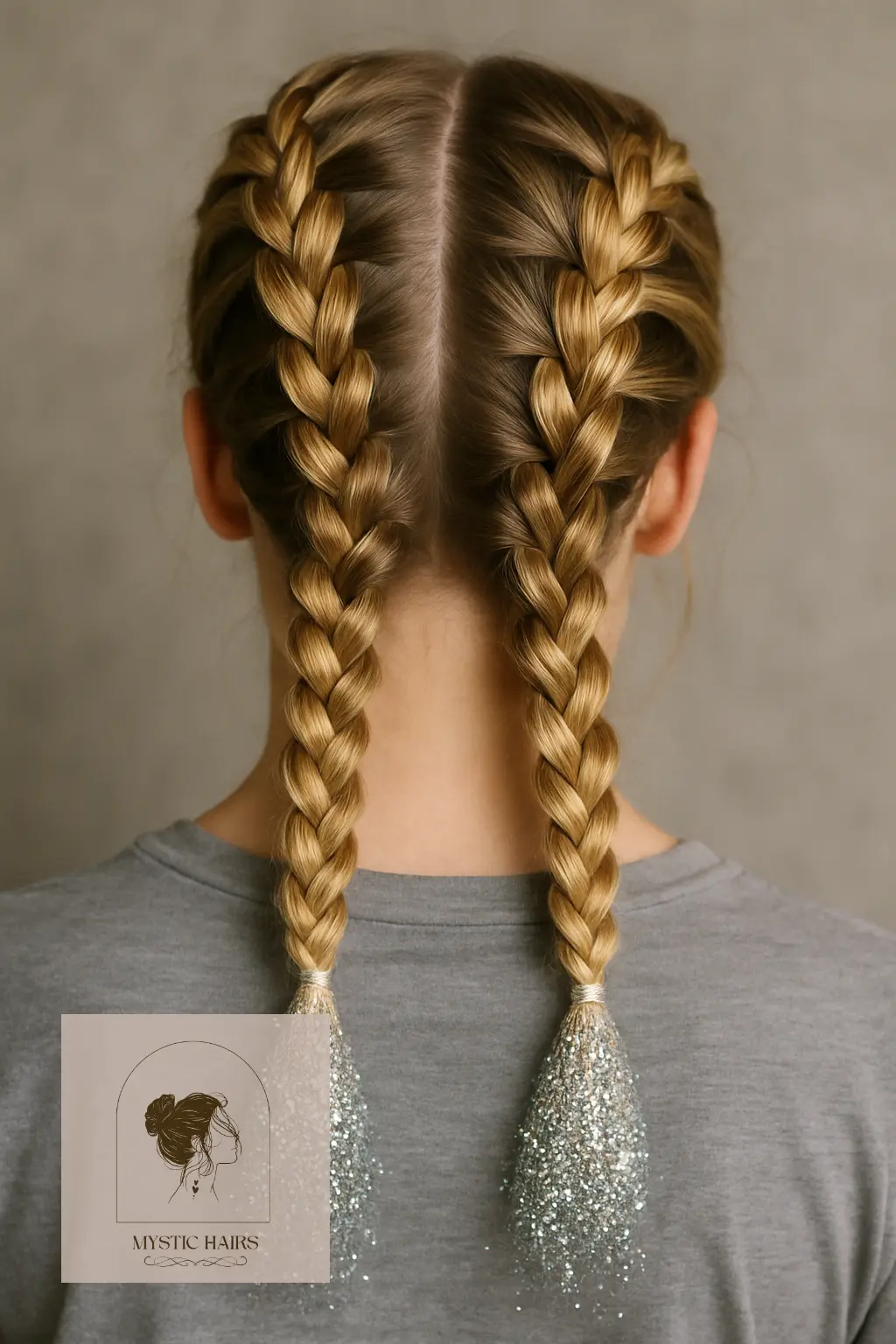 Dutch Braid Pigtails with Glitter Tips