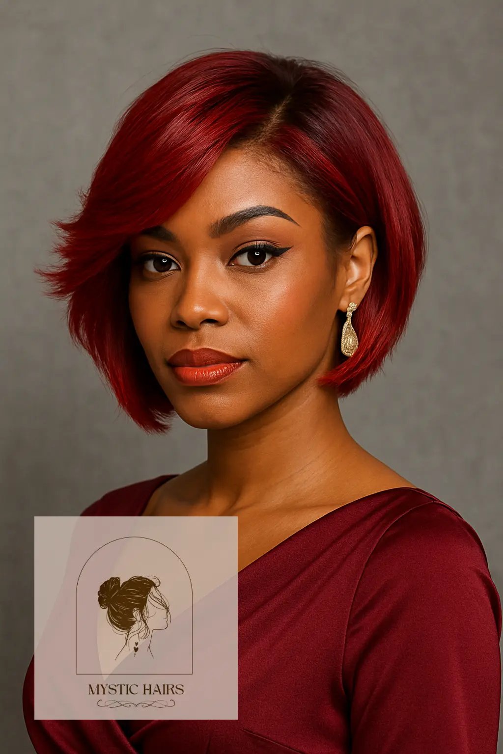 Feathered Red Bob with Side Part