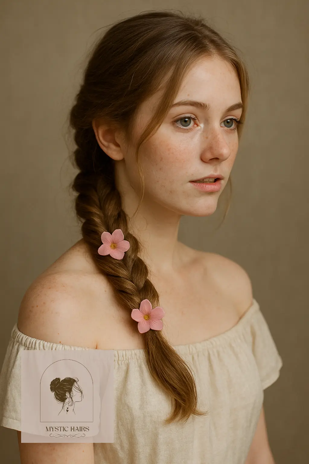 Floral-Pinned Fishtail Twist