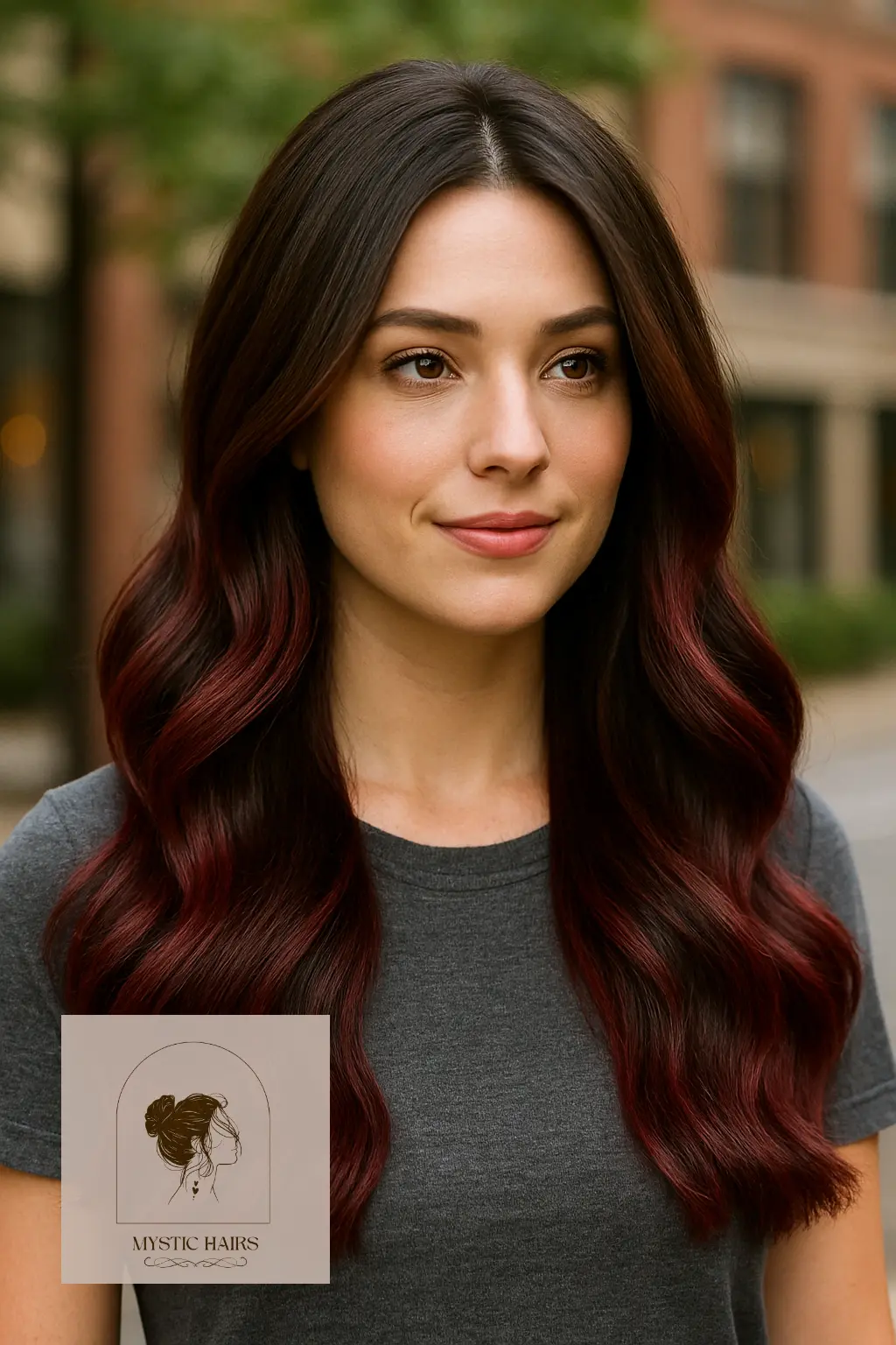 Glossy Blowout with Maroon Balayage