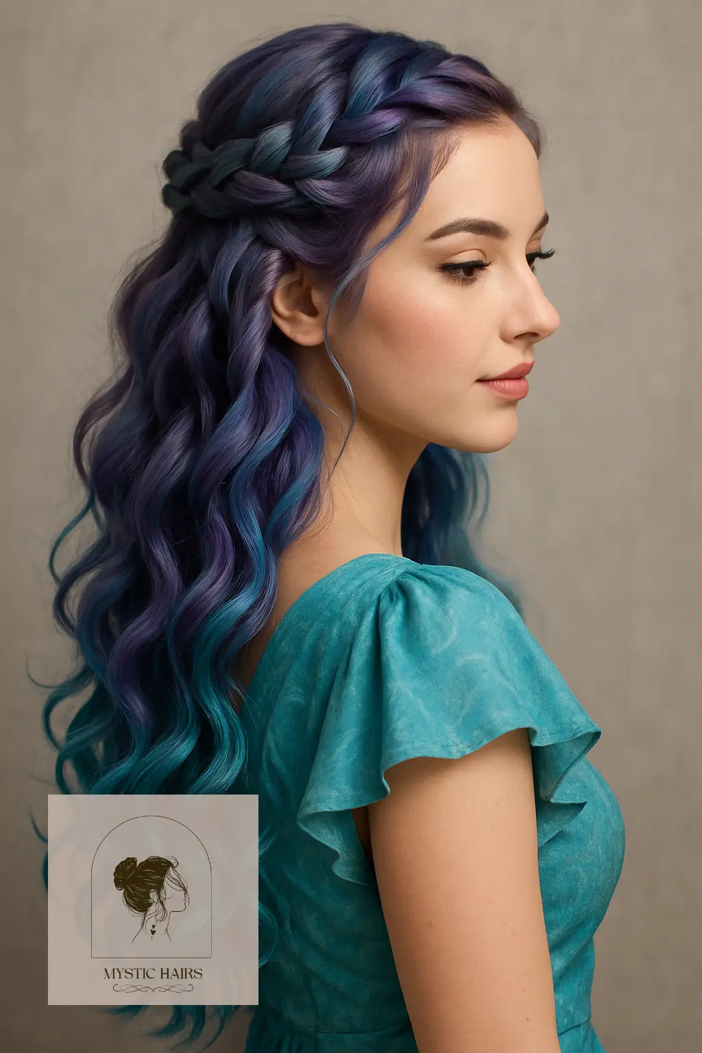 Half-Up Braided Crown with Loose Curls