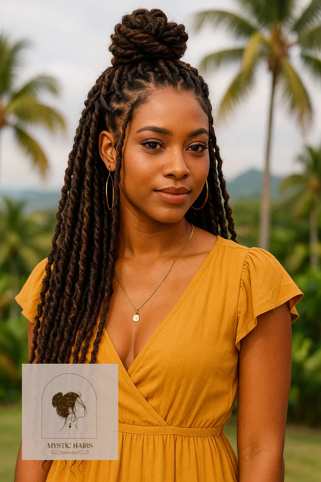 Half-Up Goddess Locs Bun