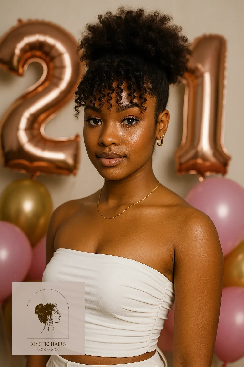 High Puff with Curly Bangs