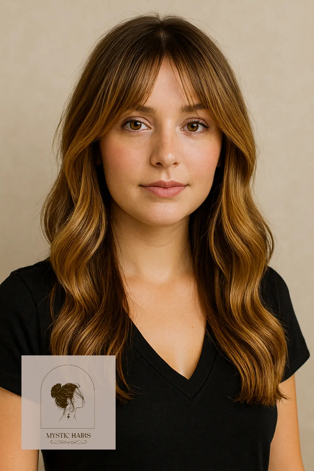 Honey Balayage with Curtain Bangs