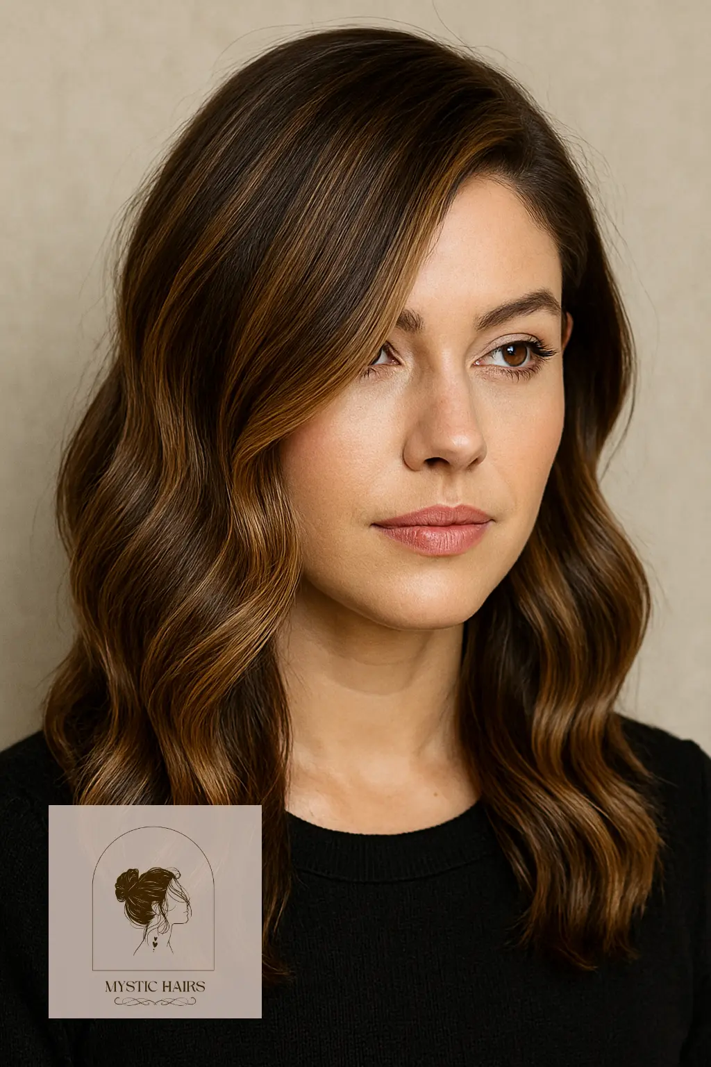 Honey Brown Balayage with Deep Side Part