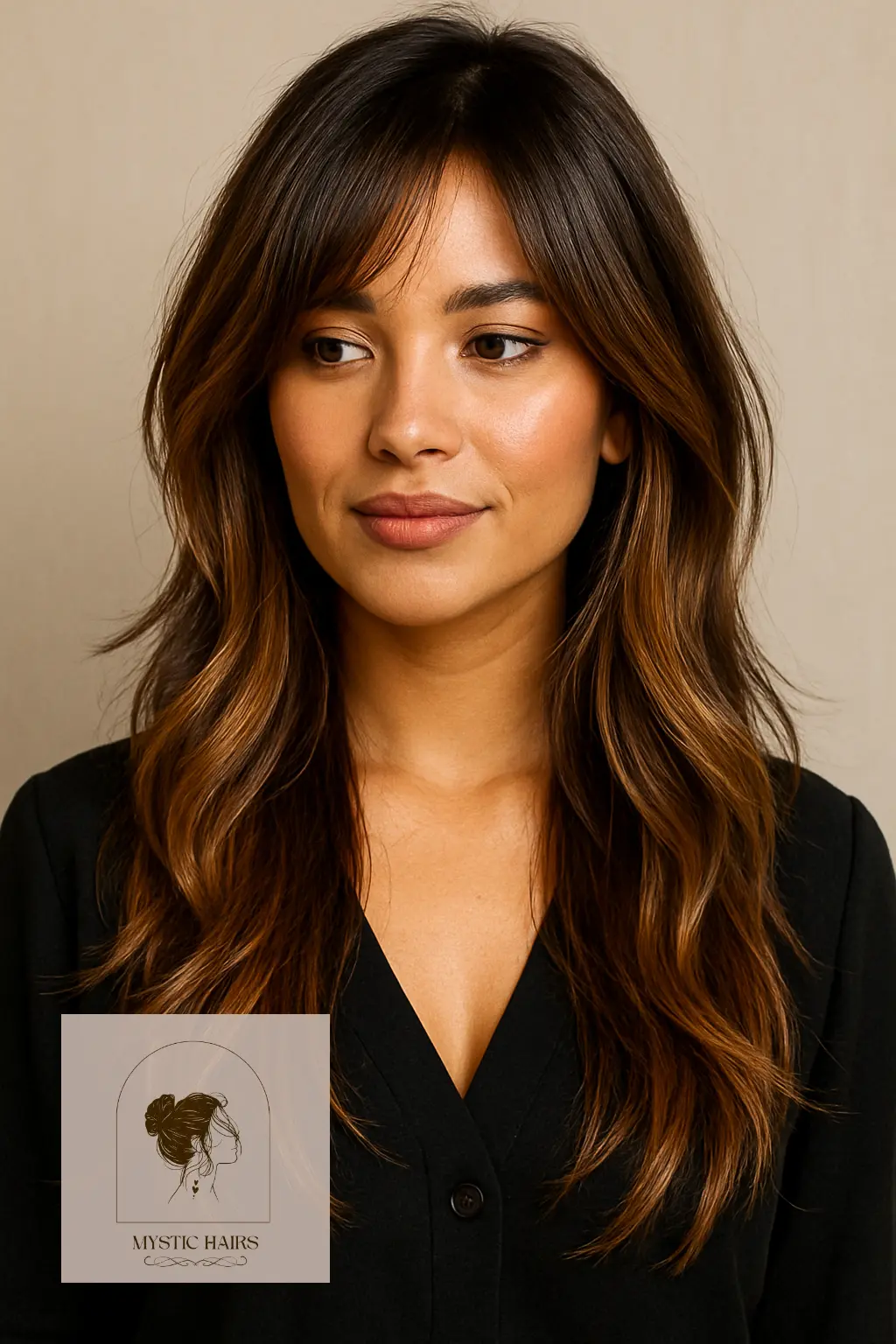 Honey Brown Balayage with Wispy Layers