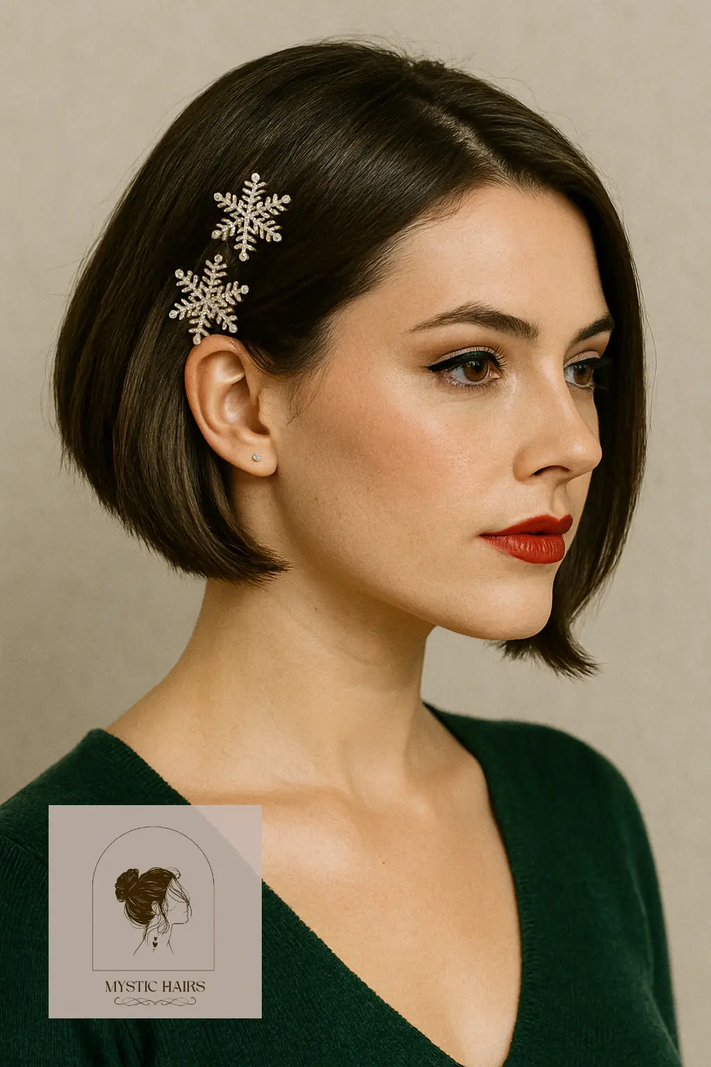 Inverted Bob with Snowflake Barrettes
