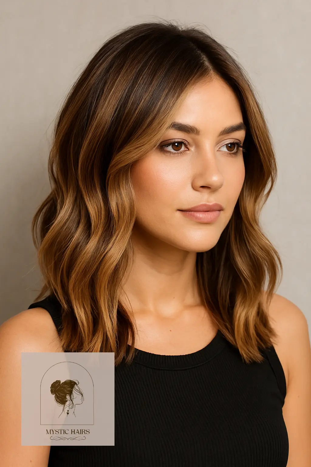 Layered Lob with Soft Honey Balayage