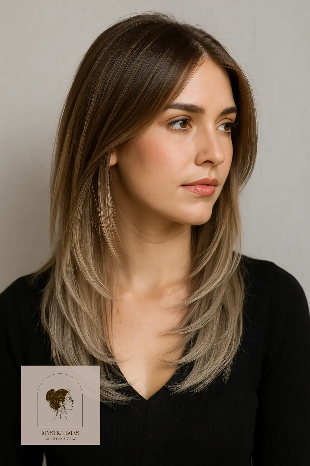 Layered Medium Cut with Silver Balayage Ends
