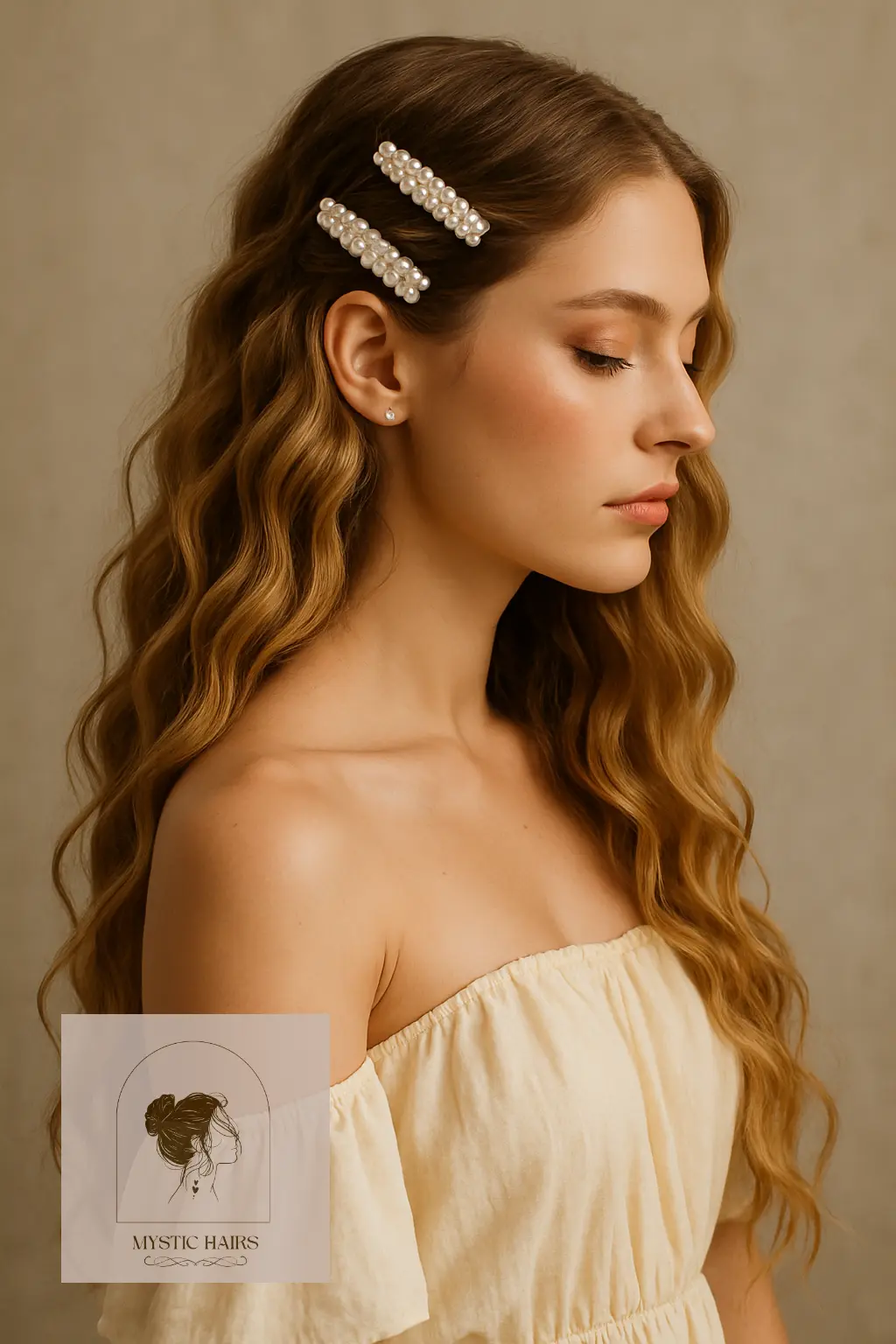 Loose Beach Waves with Pearl Clips
