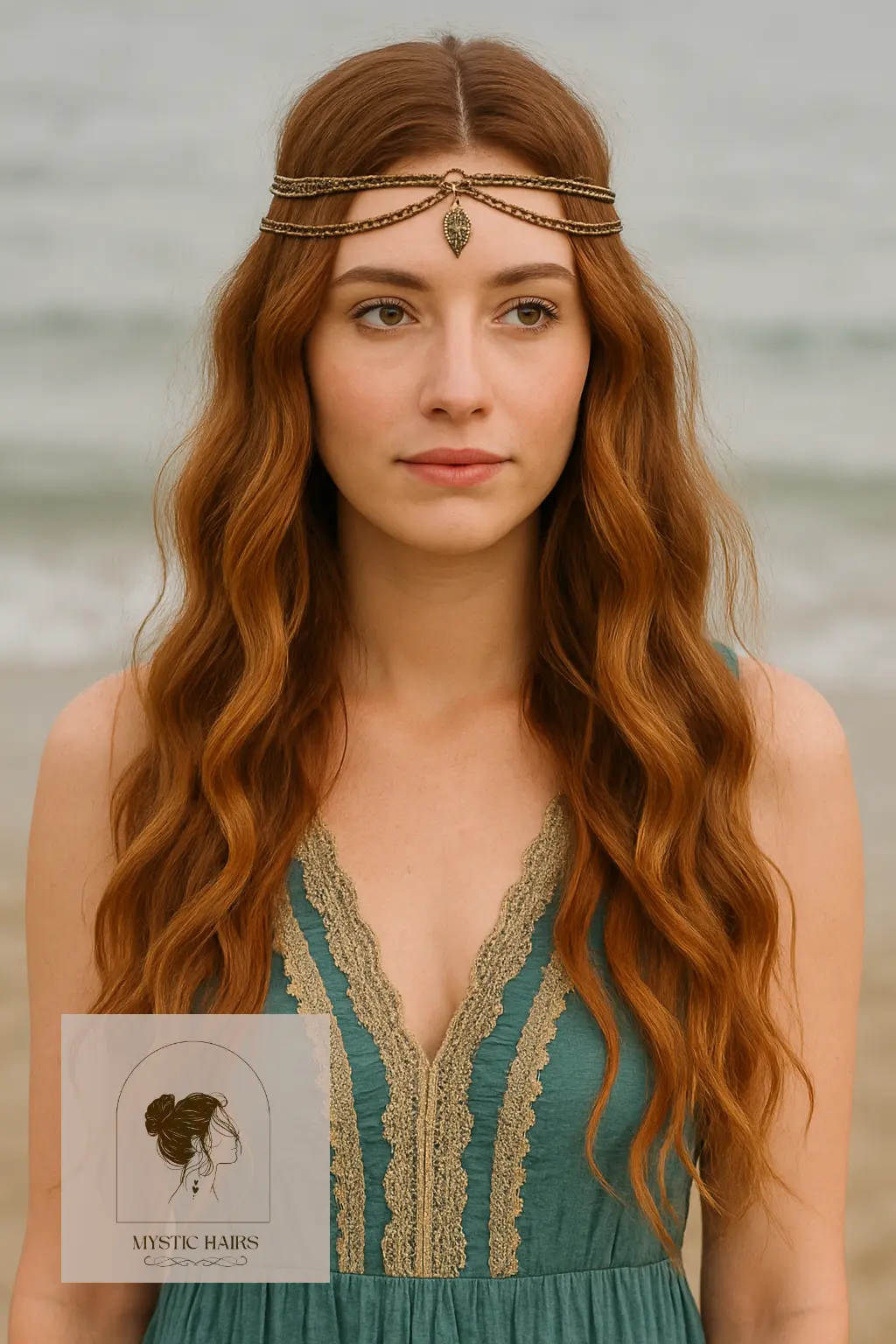 Loose Waves with Boho Chain Headpiece