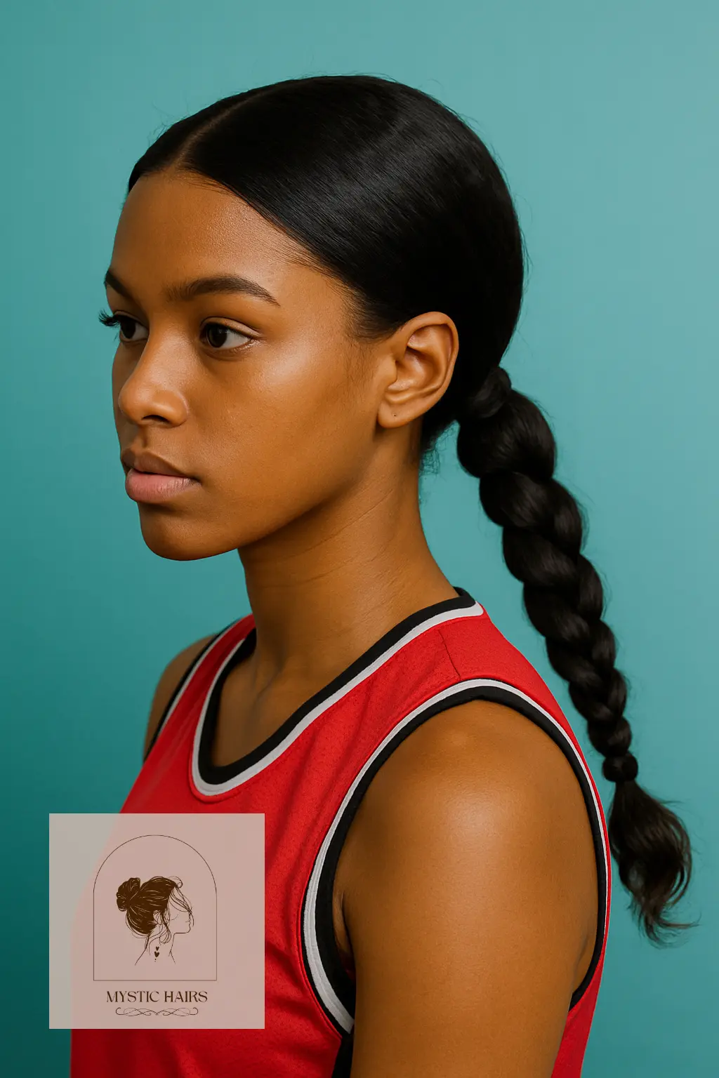 Low Braided Ponytail with Middle Part
