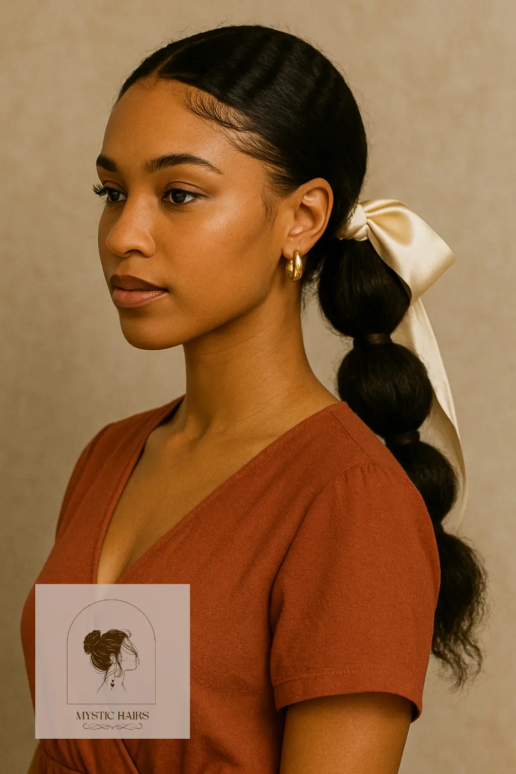 Low Bubble Ponytail With Silk Tie