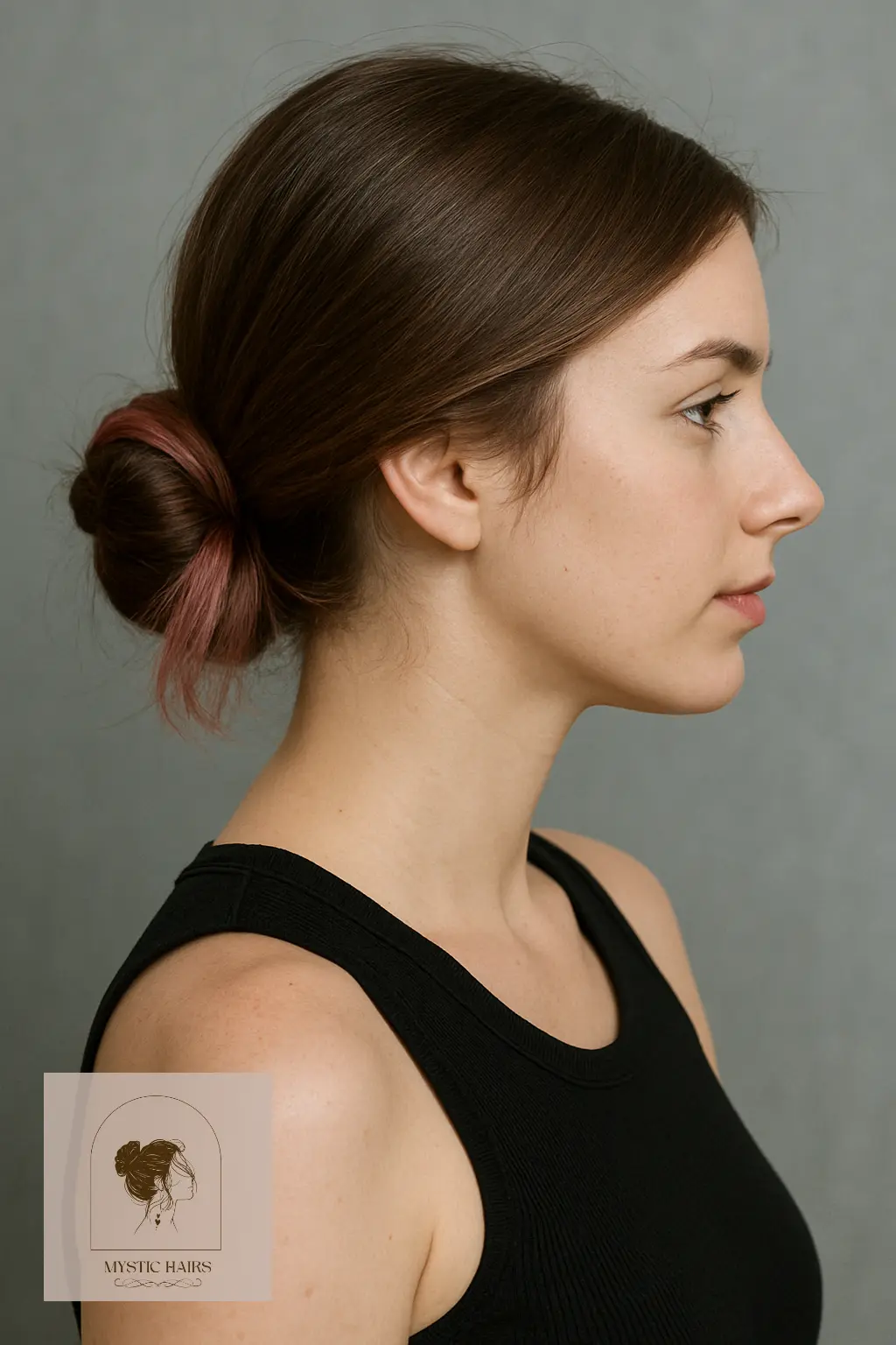 Low Bun with Dusty Pink Contrast