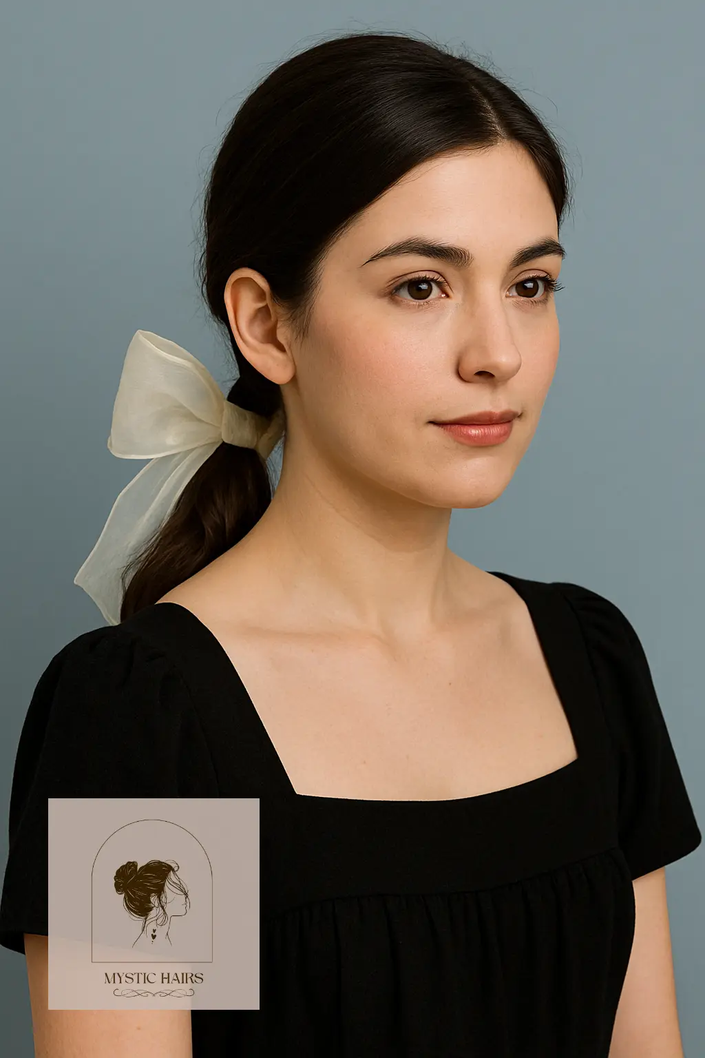 Low Twisted Ponytail with Organza Bow